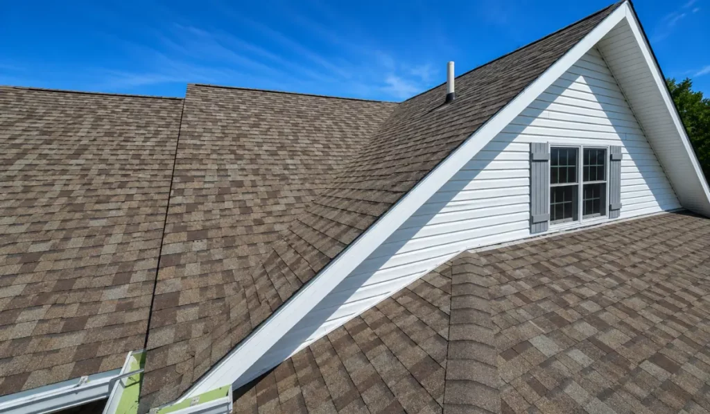 Roof ventilation supporting attic airflow beneath asphalt shingles during hot summer weather and sunny conditions.